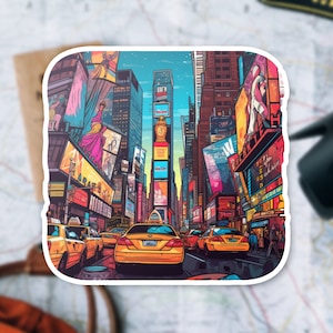 Times Square Vinyl Sticker, NYC Cityscape Decal, New York City Souvenir, Laptop Decal, Travel Gift