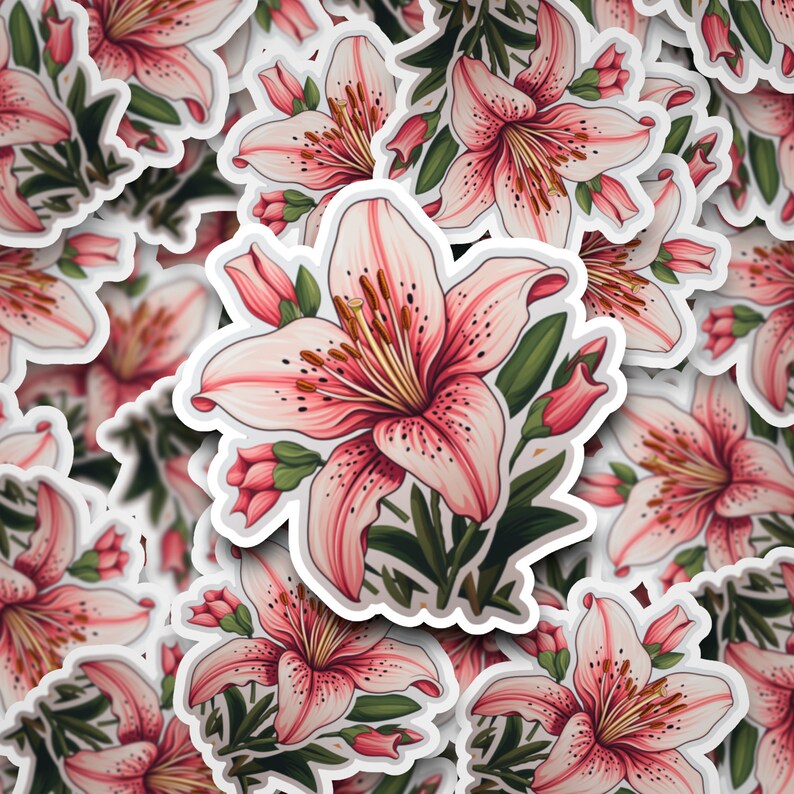 Lily Sticker Stargazer Lily Vinyl Sticker, Floral Sticker, Water-resistant Decal ...