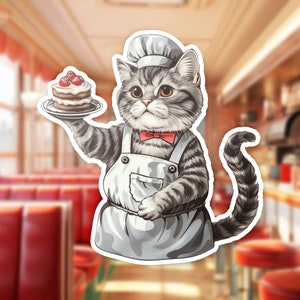 Cat Chef Vinyl Sticker, Cute Kitchen Decor, Laptop Decal, Cat Lover Gift, Animal Lover, Cake
