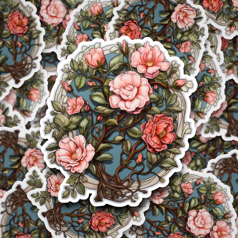 Vibrant Climbing Roses Sticker, Detailed Floral Decal, Great for ...