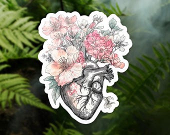 Floral Heart Stickers | Nature Lover Decor | Journaling |Anatomical Heart with Flowers Sticker  | Gothic Floral Vinyl Decal| Botanical Art