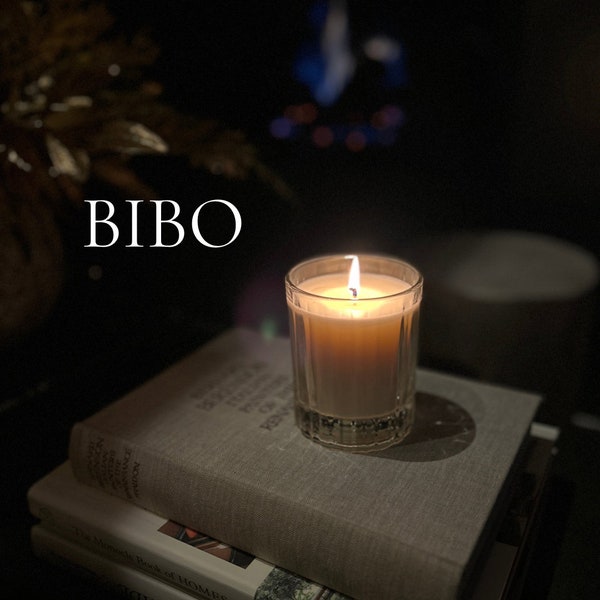 BIBO l Soy candle 255 grams l Hand Poured in Reusable Rocks Glass