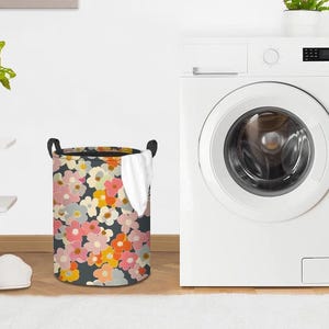 コテージコア 花柄ランドリーバスケット ボヘミアン ランドリーハンパー ランドリーバッグホルダー かわいい折りたたみ式衣類収納 大型オーガナイザーバスケット