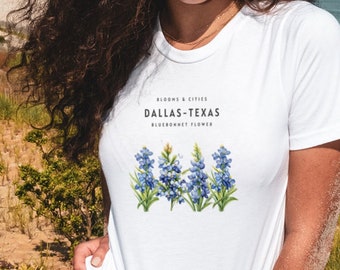 Dallas Texas T-shirt, Floral State of Texas Shirt, Flower Bluebonnet Womens semi fitted shirt.