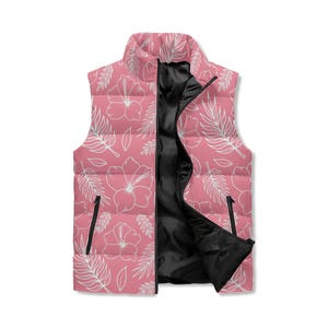 Floral Women Puffer Vest, Exclusive Minimalist Sleeveless Jacket. Women&#39;s Winter Puffer Coat Gift for Her