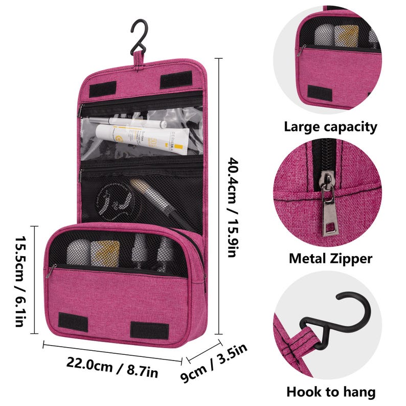Hanging Toiletry Bag for Women, Travel Makeup Bag Organizer, image 6