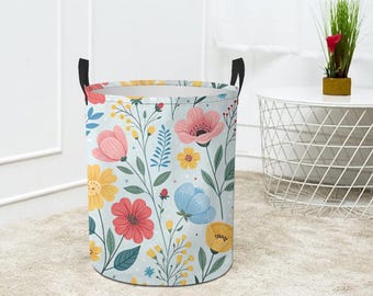 Floral Laundry Basket: Boho Fabric Hamper with Handles