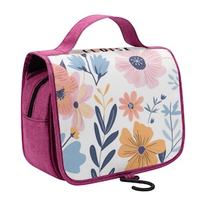 Personalized Hanging Toiletry Bag,  Cosmetic Travel Bag. Floral Cute Vanity Case Personalized Gift for Her Hanging Vanity Case Portable.