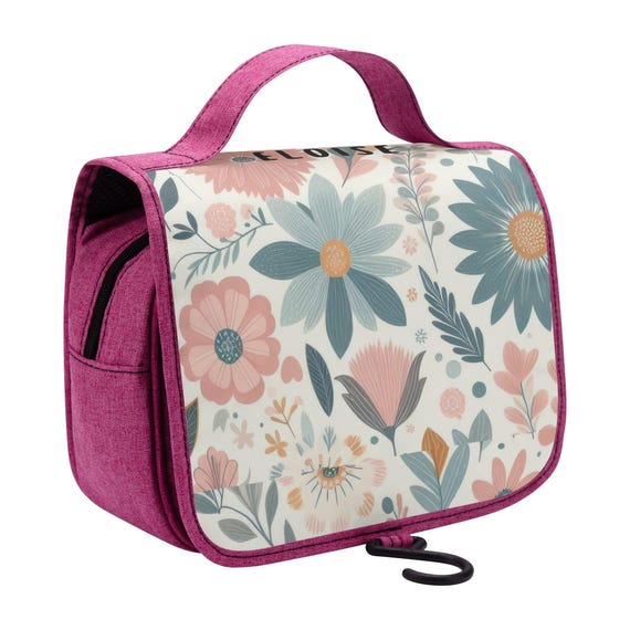 Personalized Hanging Toiletry Bag, Cosmetic Travel Floral