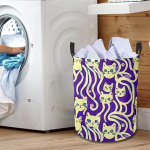 Cat Laundry Basket Minimalist Laundry Hamper Laundry Bags Holder, Cute Collapsible Clothes Storage Large Organizer Basket.