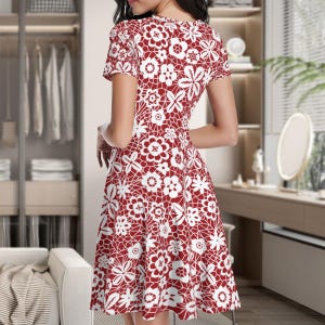 Cherry Red Summer Blue Dress, Hawaiian Sun Beach Outfits, Tropical Summer Beach Dress ,Hawaii Themed Pool Party Attire Floral Dress For Her