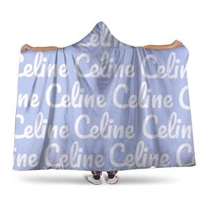 Personalized Blue Fleece Hooded Blanket: Oversized Adult Cape White