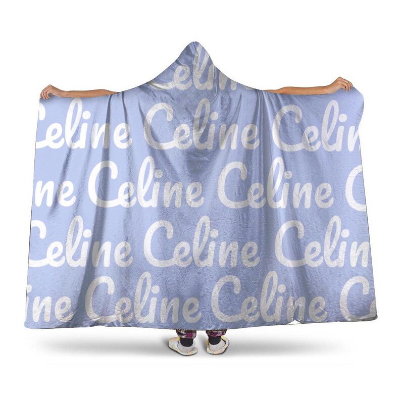 Personalized Blue Fleece Hooded Blanket: Oversized Adult Cape White