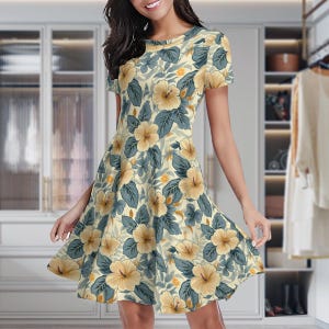 Hawaiian Summer Blue Dress, Hawaiian Sun Beach Outfits, Tropical Summer Beach Dress ,Hawaii Themed Pool Party Attire Floral Dress For Her