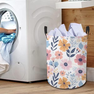 Floral Laundry Basket Large Collapsible Clothes Hamper Minimalist Storage Organizer Laundry Bags Holder