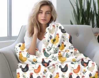 Chicken Print Throw Blanket: Cottagecore Farmhouse Decor