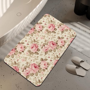 Juego de alfombras de baño con rosas florales rosas: alfombrillas de baño de franela antideslizantes