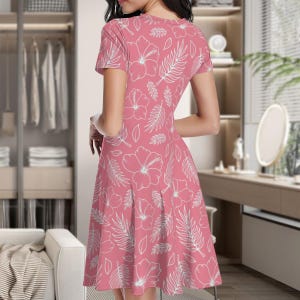 Hawaiian Summer Pink Dress Tropical Floral Beach Outfit Hawaii Themed Pool Party Dress for Her