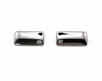 Sculptural Silver Rectangle Earrings, Modern Minimalist Studs, Sleek Statement Jewelry, Contemporary Feminine Edge