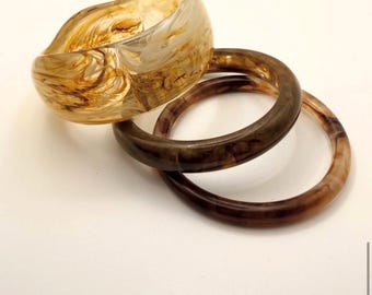 Amber Swirl Resin Bangle Set,  Stackable Bracelets, Chunky Minimalist Jewelry, Glossy Acrylic Bangles, Gift for Her, Accessories