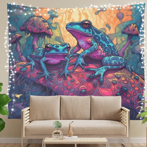 Vibrant Psychedelic Tapestry, Tree Frog Tapestry, Colorful Home Decor, Wall Hanging Gift, WT091