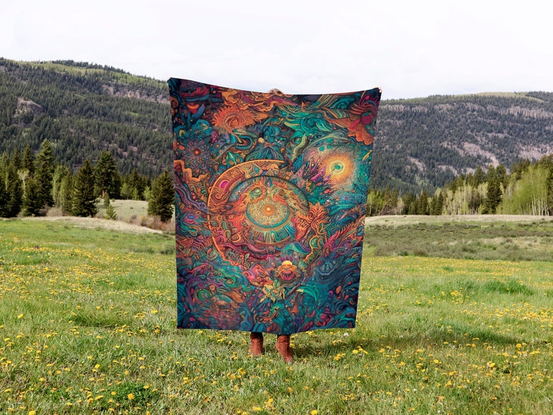 Psychedelic Jungle Forest Floral Blanket