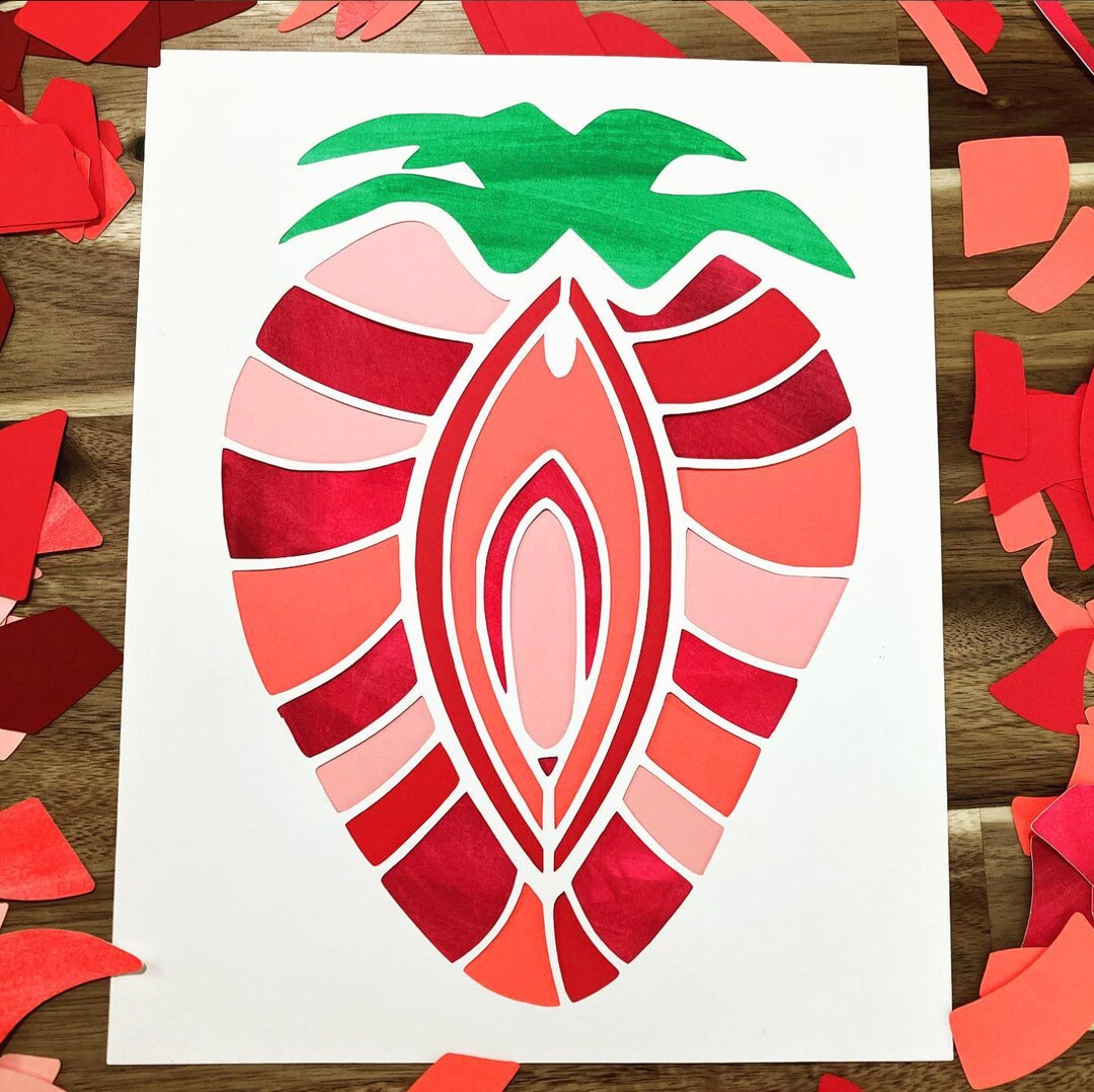 Strawberry Vulva 8X10 Watercolor Papercut Etsy