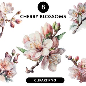 Kirschblüte Clipart, Baum Clipart, Zierbaum Zweig, Digital download, Frühlingsblumen, Schöne rosa Blumen