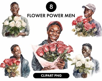 Flower power men, Black men clipart, Card making, Digital sticker, Valentines day, Digital download, Commercial use, Clipart png