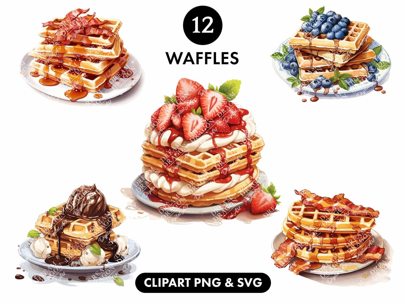 Waffle clipart, dessert clipart, clipart SVG, Food illustration clipart, png bundle, SVG Bundle, Digital Download, Instant download