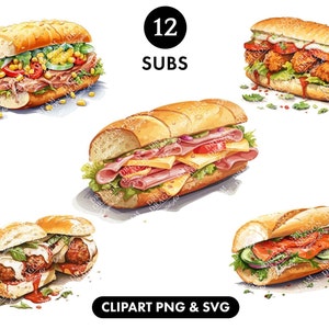 Sándwiches secundarios clipart SVG, imágenes prediseñadas de sándwich, imágenes prediseñadas de ilustraciones de alimentos, paquete png, paquete SVG, descarga digital