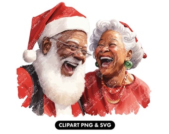 Black Santa Claus and Black Mrs Claus, Illustration SVG File, Black Christmas couple clipart, Festive clipart, Clipart, Digital download