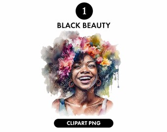Smiling afro girl portrait, Clipart, Black girl portrait, Watercolor portrait, Card making, Invitations, Digital download, Png file