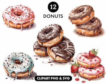 Donut Clipart Bundle, Dessert Clipart SVG, Essen Illustration Clipart Bundle, Illustration Donuts, Kartenherstellung, SVG Bundle, png Bundle