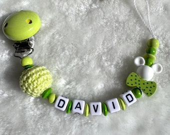 Schnullerkette mit Namen - Limetten hell Grün - Geschenkidee - Babyparty- Personalisiert - mit Maus