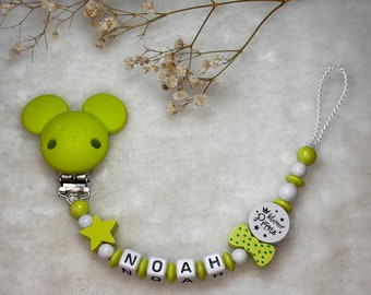 Schnullerkette mit Namen - Lemon Grün mit Maus Clip - Geschenkidee - Babyparty- Personalisiert