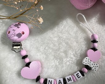 Schnullerkette mit Namen - Rosa Schwarz - Geschenkidee - Babyparty- Personalisiert