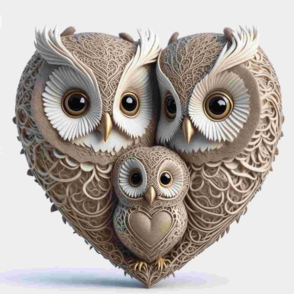 Cute owl family, Hi-res digital download, ideal for printing on posters, ceramics, stickers, mothers day, Christmas gifts, clear background