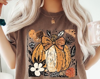 Comfort Colors® Retro Pumpkin Shirt, Floral Pumpkin Shirt, Womens Pumpkin Shirt, Pumpkin Patch Shirt, Autumn Shirt, Fall Graphic Tee