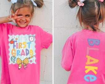 Comfort Colors® Custom Kids Name With Grade Shirt, Kids Back to School Shirt, First Day Of School Shirt, School Shirt for Kid, School Outfit