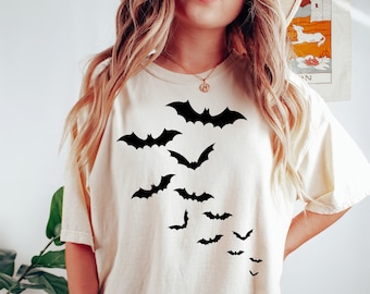 Comfort Colors® Cute Halloween Bat Shirt, Womens Halloween Shirt, Aesthetic Shirt, HalloweenSkull Shirt, Fall Graphic Tee, Spooky Season