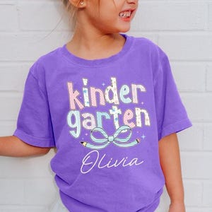 Comfort Colors® Custom Kindergarten Shirt Girls, Personalize Back to School Shirt, Kindergarten Shirt, Cute Clothing For 1st Day Of School