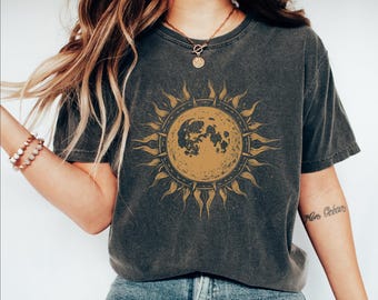 Comfort Colors® Womens Mystic Moon Shirt, Mystical Moon Phase Shirt, Celestial Moon Shirt, Spiritual Shirt, Moon Phase Gift,Boho Moon Outfit
