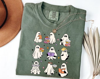 Comfort Colors® Reading Books Ghost Shirt, Books Lover Halloween Shirt Womens Ghost Shirt, Spooky Teacher Shirt, Spooky Season Shirt