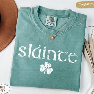 Comfort Colors® Retro Slainte Shirt, Womens Lucky Shirt, St Patricks Day Shirt, Shamrock Shirt, Cute Patricks Day Shirt, Funny Irish Shirt