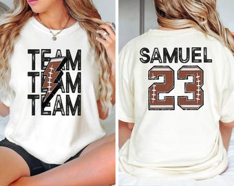 Comfort Colors® Custom Team Mascot Football Mom Shirt, Football Mama Shirt With Kids Name & Number, Game Day Shirt, Football Season Shirt