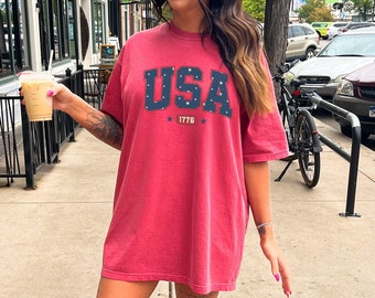 Comfort Colors® Womens USA Est 1776 Shirt, 4th Of July Shirt, Independence Day Shirt, Fourth Of July Tee, Memorial Day Shirt,Patriotic Shirt