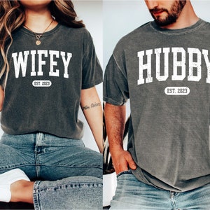 Comfort Colors®  Engagement Gift For Bride, Personalize Huband Wifey Shirt, Bridal Party Shirt, Honeymoon Shirt, Trendy Groom Wife Shirt