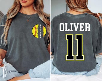 Comfort Colors® Softball Team Shirt With Name & Number, Softball Mom Outfit