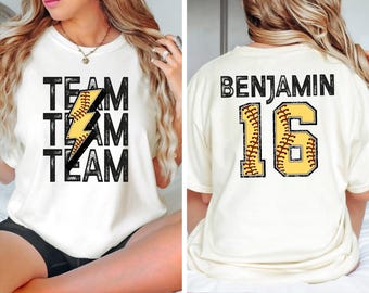Comfort Colors® Team Softball Mama Shirt With Kids Name & Number, Custom Softball Mama Shirt, Softball Season Shirt, Softball Game Day Shirt